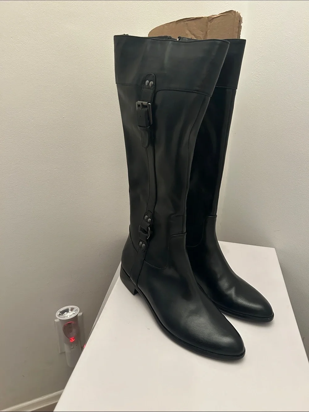 Alfani Black Leather Over-the-Knee Buckle Boots